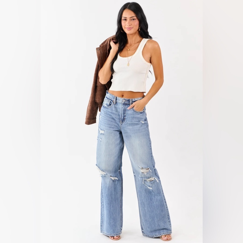 NWT Cello High Rise Ultra Wide Leg Distressed Denim Relaxed Fit Jeans - Picture 8 of 9